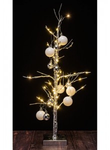 The Grange Collection LED Silver & White Lighting Rattan Bauble Tree
