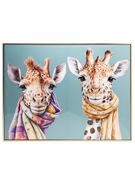 Stonewall Gallery Framed & Textured Picture - Giraffes in Scarves 62x82x4cm