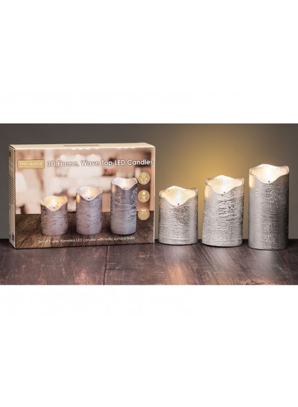 The Grange Collection Candle LED Candle Set of 3 in Silver