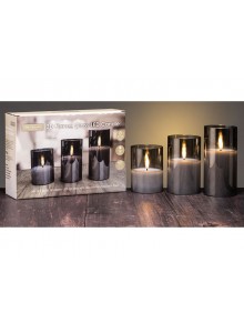 The Grange Collection Candle LED Candle Set of 3 in Smoky Glass