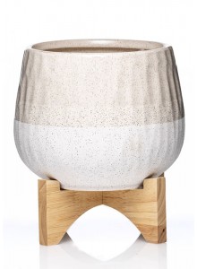 The Grange Collection Ceramic and Wood Pot 20x20x16