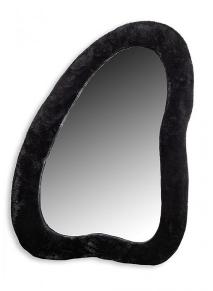 The Grange Collection Chic Faux Fur Black Mirror 68x90cm