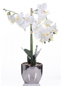 The Grange Collection White Orchid in Silver Pot 15x13cm
