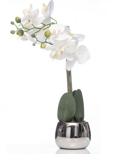 The Grange Collection White Orchid in Silver Pot 13x9cm