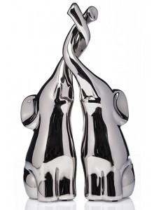 The Grange Collection Silver Mirrored Intertwined Trunks Elephant Pair