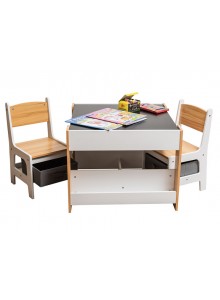 The Grange Collection Children's Reversible Play Table with 2 Chairs & Storage 48x62cm