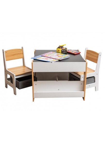 The Grange Collection Children's Reversible Play Table with 2 Chairs & Storage 48x62cm
