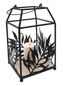 Black Metal Leaf Candle Holder with Glass Insert