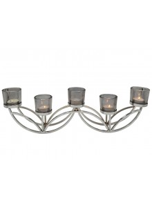 Chrome 5-Tealight Candle Holder with Smoked Glass