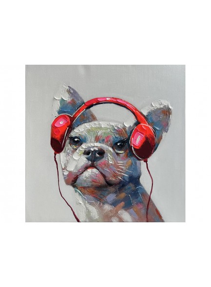 The Grange Collection Dog in Headphones Canvas 70x70cm
