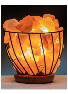 Himalayan Metal Bowl Salt Lamp with Salt Chips & Wooden Base