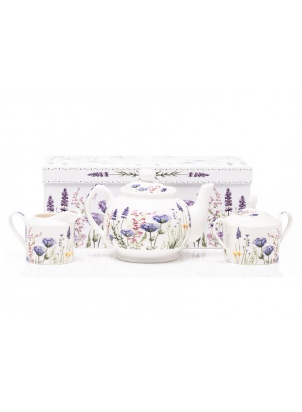 The Emma James Purple Design 3-Piece Tea Set - Teapot, Sugar & Milk Jug