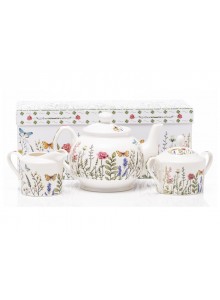 The Emma James Rose Design 3-Piece Tea Set - Teapot, Sugar & Milk Jug