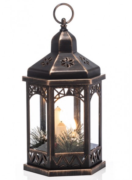 The Grange Collection Christmas Lantern with 3 LED candles 18x15x32cm