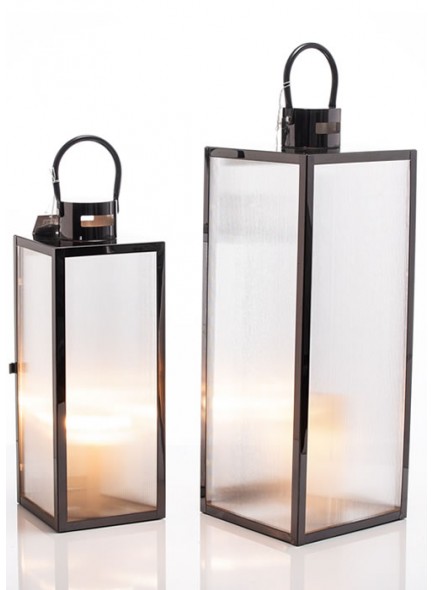 The Grange Collection Black Stainless Steel Lantern Set of 2