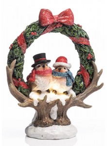 The Grange Collection Robins Pair in Wreath 20.5x10.5x25cm