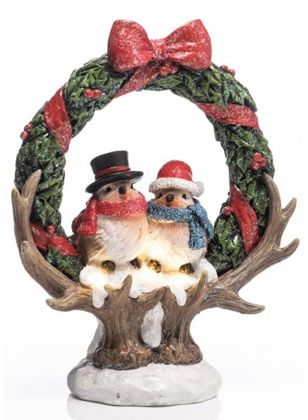 The Grange Collection Robins Pair in Wreath 20.5x10.5x25cm