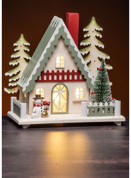 The Grange Collection Wooden LED House with Snowman