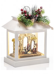 The Grange Collection LED White Christmas Lantern - Crib Scene 25x17.5x30cm