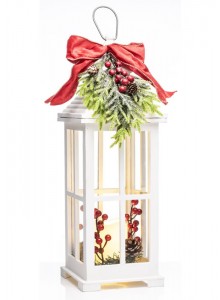 The Grange Collection LED White Christmas Lantern with Berries