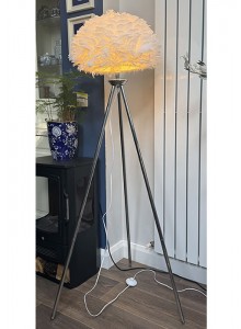 The Grange Collection Chrome Tripod Floor Lamp with Feather Shade 160x45cm