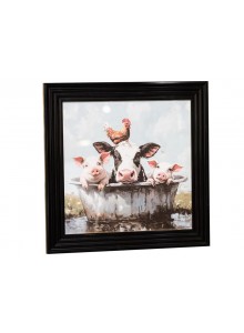 Stonewall Gallery Framed Picture Farmyard Animals in the Bath 40x40x17cm